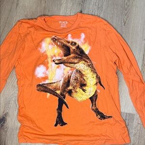 The Children's Place Orange Long-Sleeve Tee with Dinosaur Flame Graphic